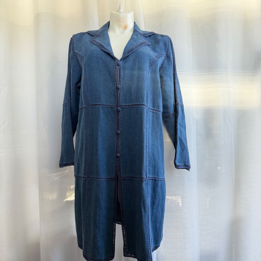 Dressbarn Denim Patchwork Longline Jacket Size 16… - image 2
